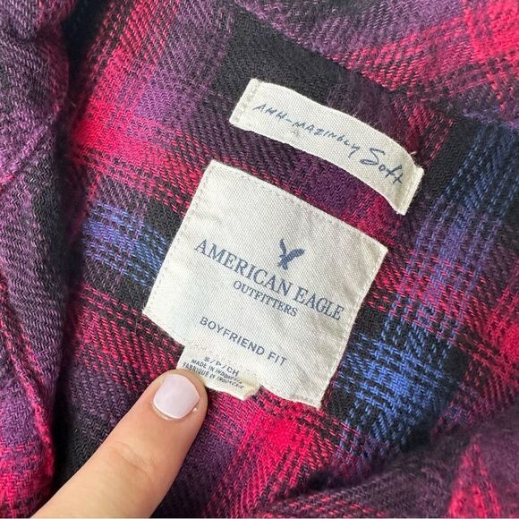 American Eagle Size S Ahhhmazingly Soft Boyfriend Fit Pink and Purple Flannel - Picture 4 of 4